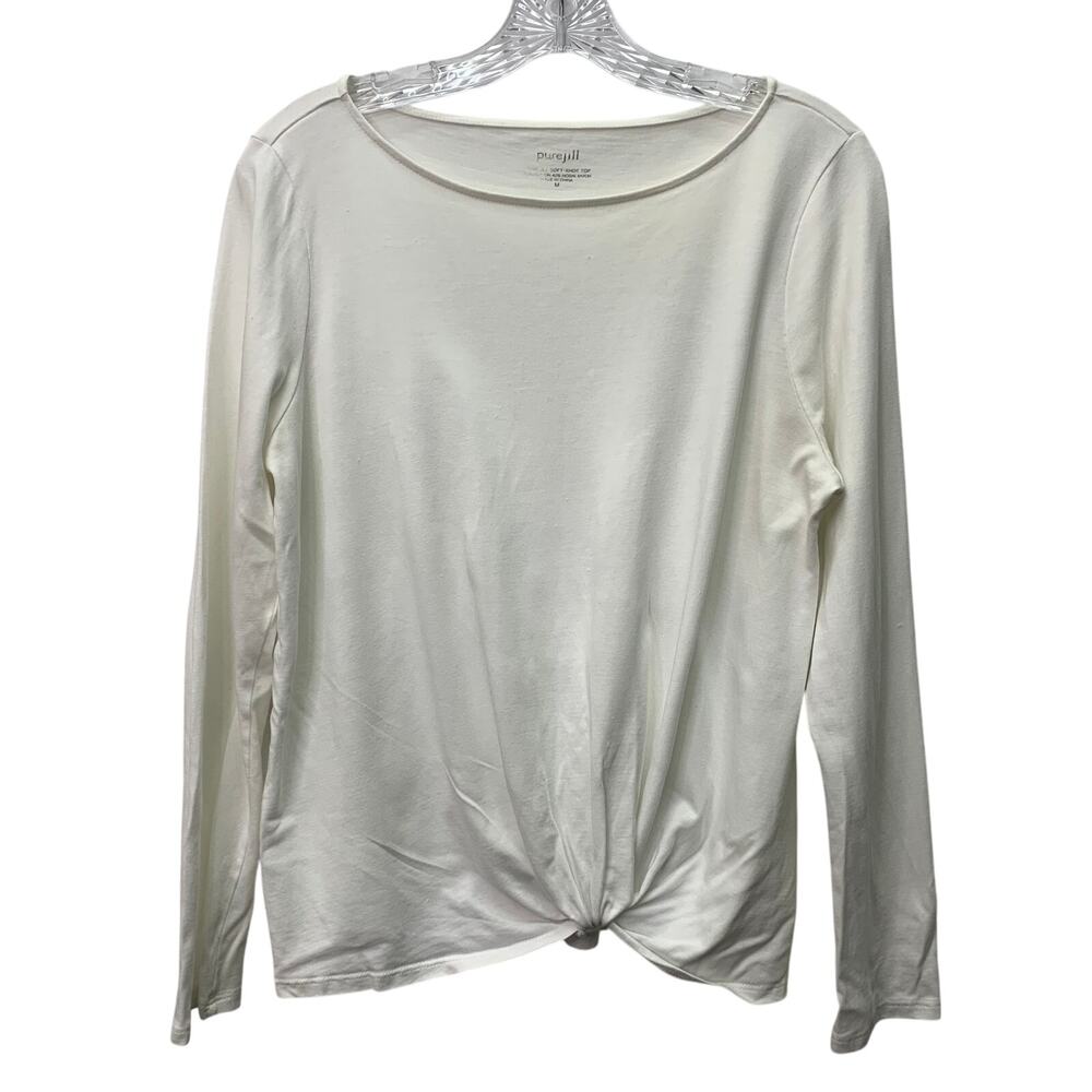 Pure Jill Womens Medium Tie Front White Boat Neck Soft Top Blouse Shirt